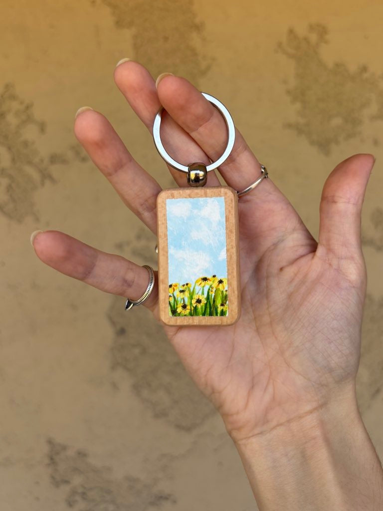 Wooden Keychain- Sunflowers