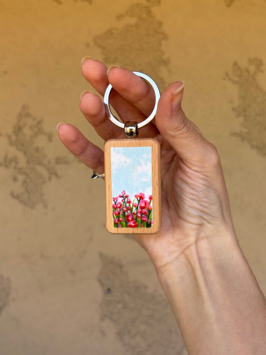 Wooden Keychain- Poppies